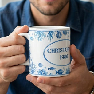 Personalisierte Meereslebewesen-Illustration Vinta Kaffeetasse