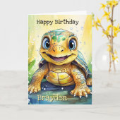 Personalisierte Meeresschildkröte Geburtstag mit F Karte (Gelbe Blume)