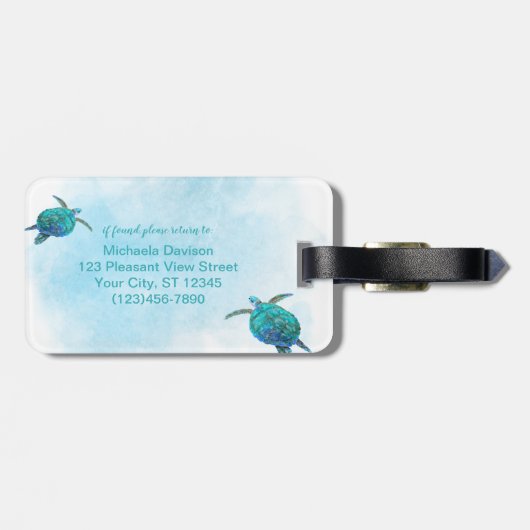 Personalisierte Meeresschildkröten Gepäckanhänger (Rückseite horizontal)