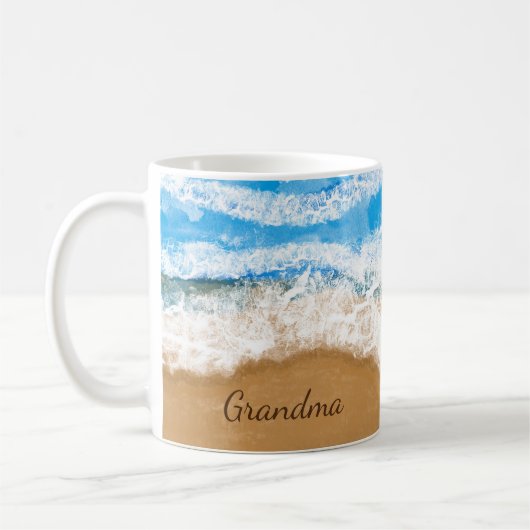 Personalisierte Meereswellen, die am Sandstrand ab Kaffeetasse (Links)