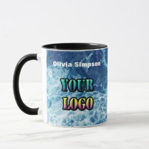 Personalisierte Meereswellen Navy Blau Natur Wasse Tasse