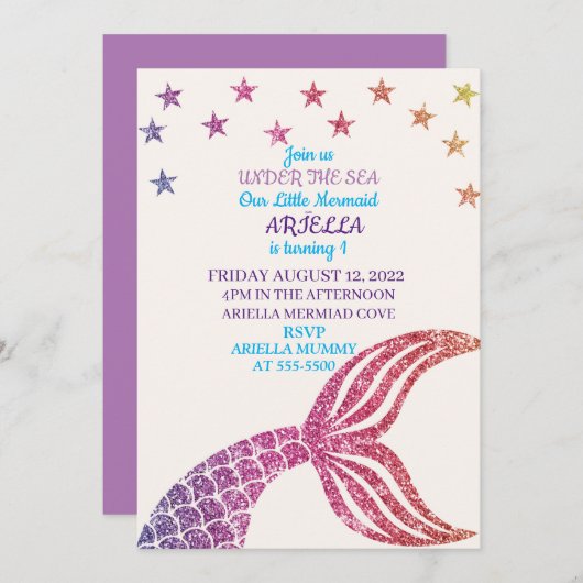 Personalisierte Meerjungfrau 1. Geburtstag Einladu Einladung (Vorne/Hinten)