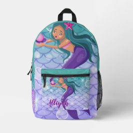 Personalisierte Meerjungfrau Cyan Bedruckter Rucksack