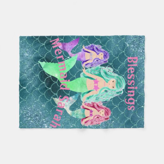 Personalisierte Meerjungfrau Fleecedecke (Vorderseite (Horizontal))