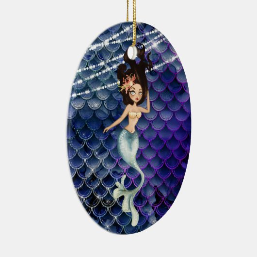 Personalisierte Meerjungfrau in Blue ~ Sparkling B Keramik Ornament (Rechts)