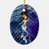 Personalisierte Meerjungfrau in Blue ~ Sparkling B Keramik Ornament (Vorne)