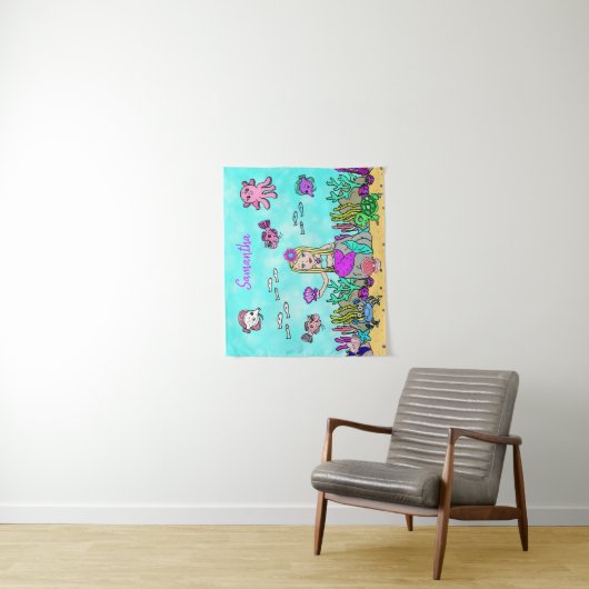 Personalisierte Meerjungfrau Kunst Wandteppich (Beispiel)