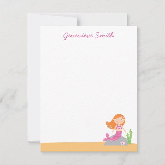 Personalisierte Meerjungfrau | Rotes Haar | Rosa Einladung (Vorderseite)