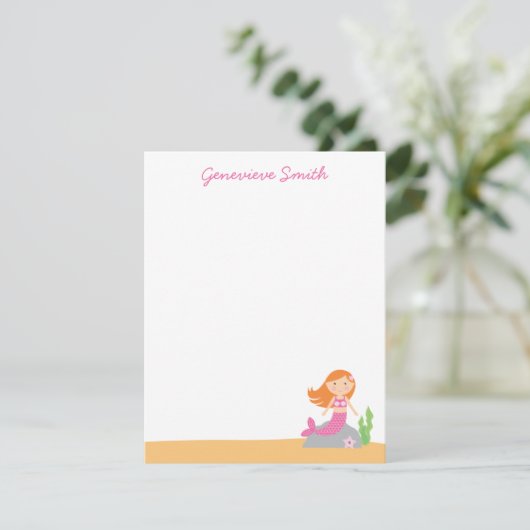 Personalisierte Meerjungfrau | Rotes Haar | Rosa Einladung (Stehend Vorderseite)