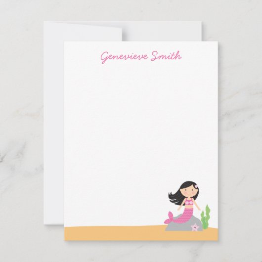 Personalisierte Meerjungfrau | Schwarzes Haar rosa Einladung (Vorderseite)