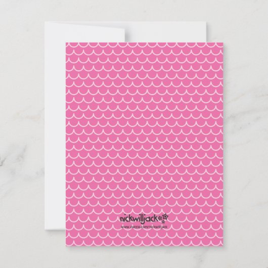 Personalisierte Meerjungfrau | Schwarzes Haar rosa Einladung (Rückseite)