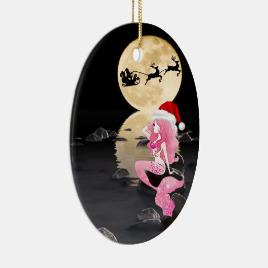 Personalisierte Meerjungfrau und Weihnachtsmannmüt Keramik Ornament (Rechts)