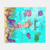 Personalisierte Meerjungfrau unter dem Meeresboden Fleecedecke (Vorderseite (Horizontal))