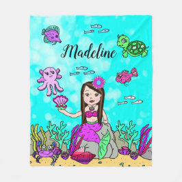 Personalisierte Meerjungfrau unter dem Meeresboden Fleecedecke