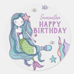 Personalisierte Meerjungfrau Zum Geburtstag Runder Aufkleber