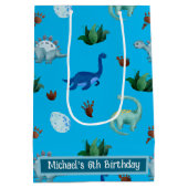 Personalisierte Mehrfach-Dino-Art in Türkis Mittlere Geschenktüte (Rückseite)