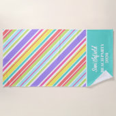 Personalisierte, mehrfarbige Streifen Strandtuch (Vorderseite)