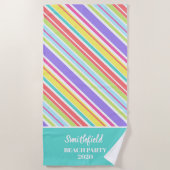 Personalisierte, mehrfarbige Streifen Strandtuch (Vorderseite)