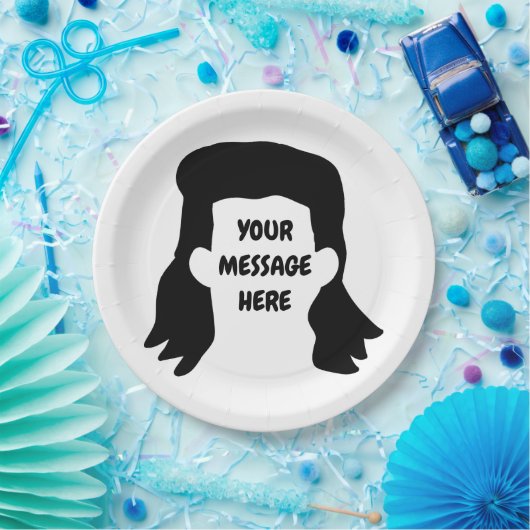 Personalisierte Meldung Funny Mullet Illustration Pappteller (Party)
