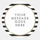 Personalisierte Meldung "Schwarz und Weiß Streifen Runder Aufkleber (Vorderseite)