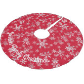 Personalisierte Meldung von Red Silver Snowflakes Polyester Weihnachtsbaumdecke (Schrägansicht)