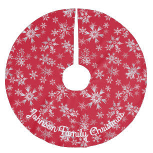 Personalisierte Meldung von Red Silver Snowflakes Polyester Weihnachtsbaumdecke
