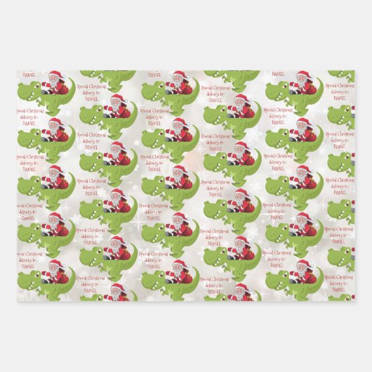 Personalisierte Meldungsvorlage Dinosaurier Weihna Geschenkpapier Set (Vorderseite 3)