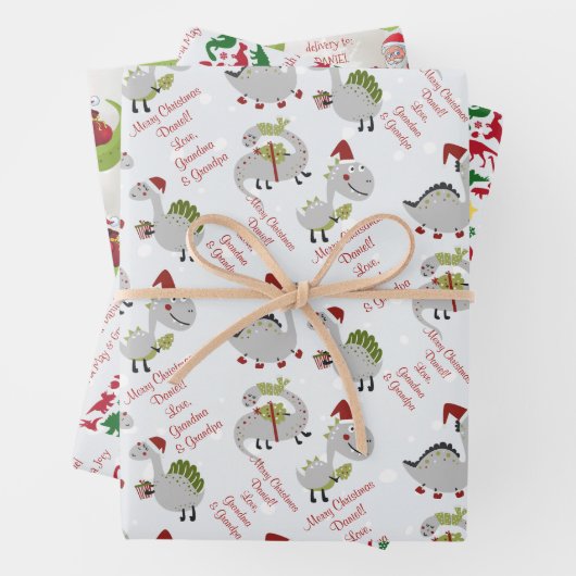 Personalisierte Meldungsvorlage Dinosaurier Weihna Geschenkpapier Set (Beispiel)