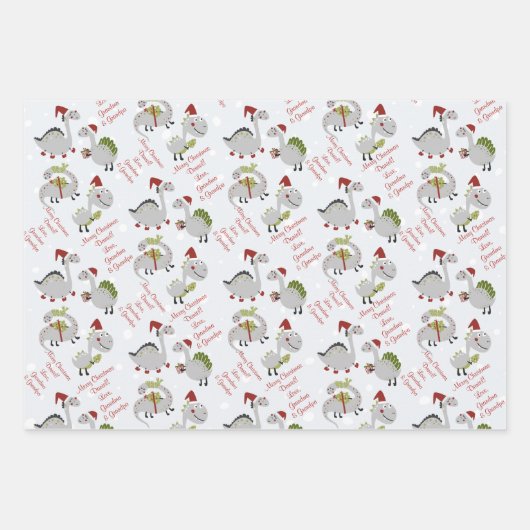 Personalisierte Meldungsvorlage Dinosaurier Weihna Geschenkpapier Set (Vorderseite)