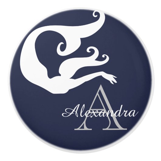 Personalisierte Mermaid White Navy mit Monogramm Keramikknauf (Vorderseite)