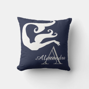 Personalisierte Mermaid White Navy mit Monogramm Kissen