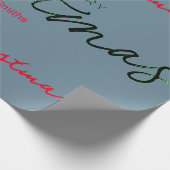 PERSONALISIERTE MERRY CHRISTMAS GIFT WRAP GRAU BLU GESCHENKPAPIER (Ecke)