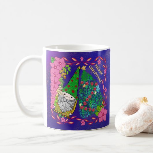 PERSONALISIERTE MERRY CHRISTMAS MIT GNOME XMAS TRE KAFFEETASSE (Mit Donut)