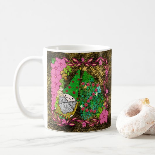 PERSONALISIERTE MERRY CHRISTMAS MIT GNOME XMAS TRE KAFFEETASSE (Mit Donut)