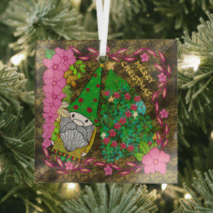 PERSONALISIERTE MERRY CHRISTMAS MIT GNOME XMAS TRE ORNAMENT AUS GLAS