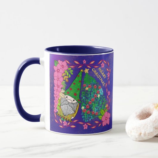 PERSONALISIERTE MERRY CHRISTMAS MIT GNOME XMAS TRE TASSE (Mit Donut)