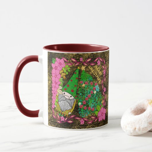 PERSONALISIERTE MERRY CHRISTMAS MIT GNOME XMAS TRE TASSE (Mit Donut)