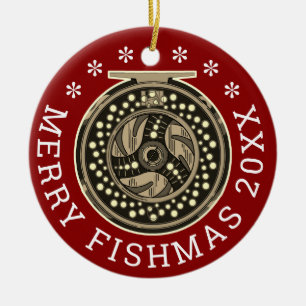 Personalisierte "Merry Fishmas" Fliegenfischer von Keramik Ornament