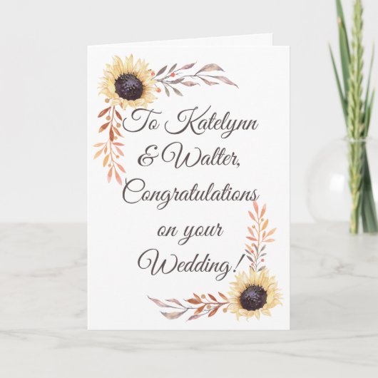 Personalisierte Message Sunflower Wedding Card Karte (Vorderseite)