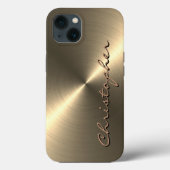 Personalisierte Metallic Titan Gold Radialtextur Case-Mate iPhone Hülle (Rückseite)
