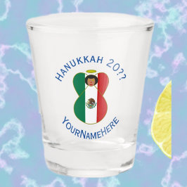 Personalisierte mexikanische Flagge Angel Hanukkah Schnapsglas