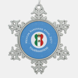 Personalisierte mexikanische Flagge Angel Hanukkah Schneeflocken Zinn-Ornament