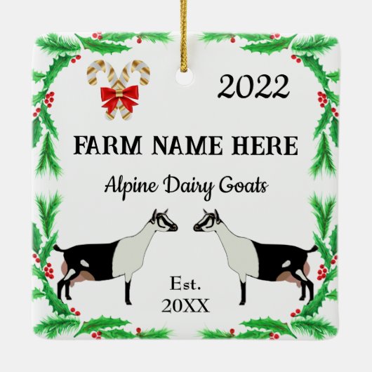 Personalisierte Milchziegenfarm Weihnachten Keramikornament (Rückseite)