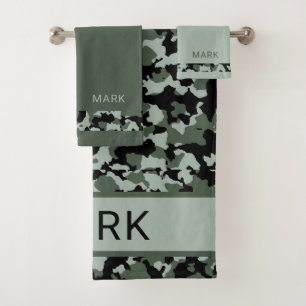 Personalisierte Militärische Grüne Camouflage Badhandtuch Set