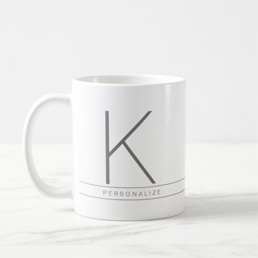 Personalisierte Minimal Moderne Grau-Weiße Monogra Kaffeetasse (Links)