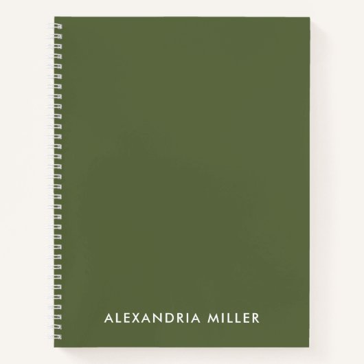 Personalisierte Minimal Olive Monogram Spiral Notizblock (Vorderseite)