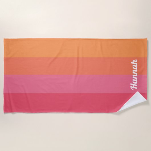 Personalisierte minimale rosa Streifen Strandtuch (Vorderseite)