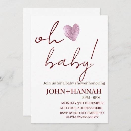 Personalisierte Minimalistische Babydusche Einladung (Vorne/Hinten)