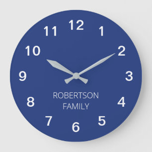 Personalisierte minimalistische dunkelblaue Wanduh Große Wanduhr