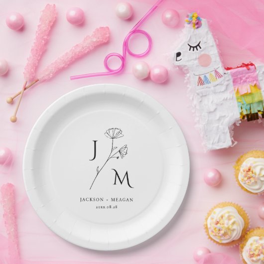Personalisierte Minimalistische Monogramm-Papierpl Pappteller (Party)